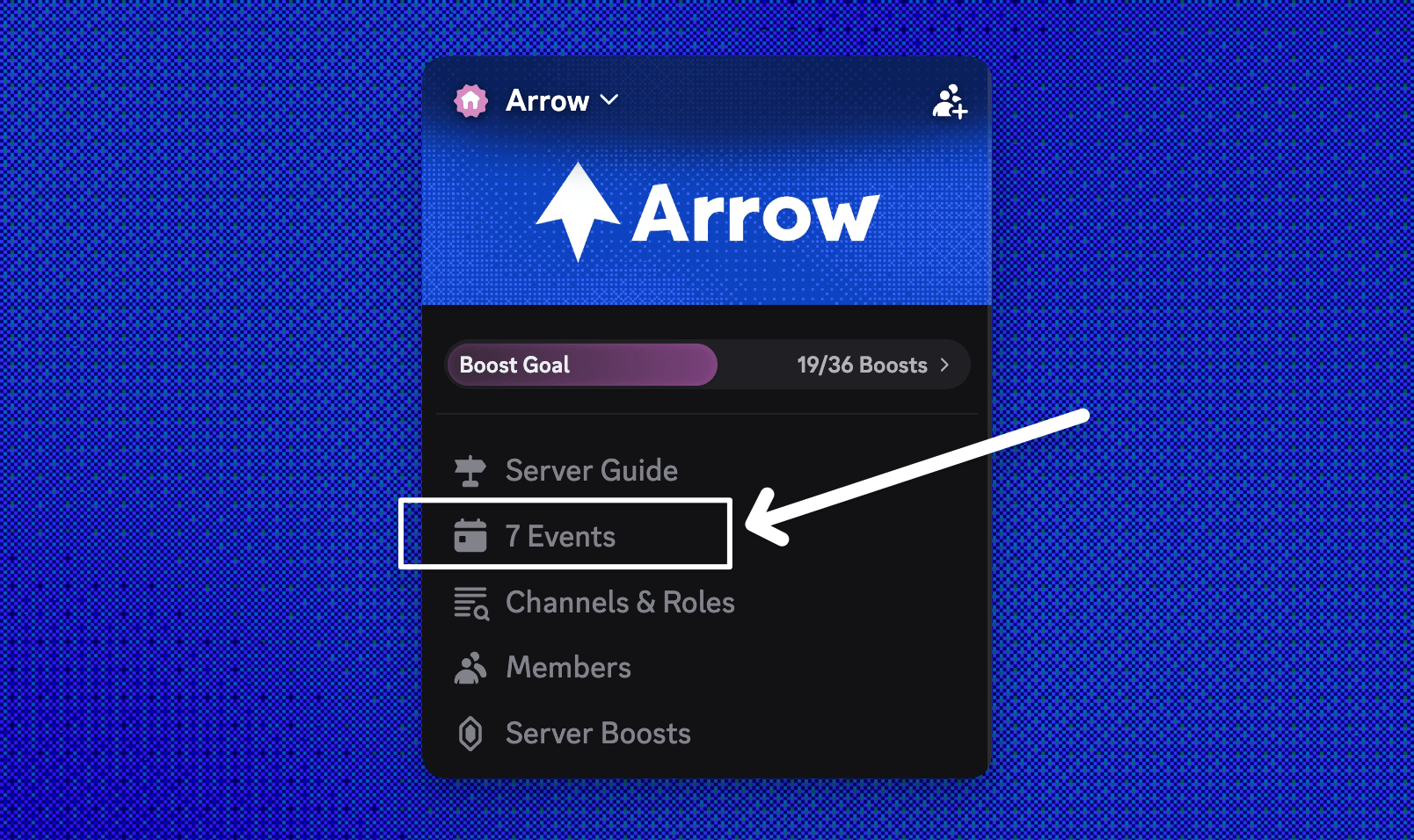 The Events tab in the Arrow Discord sidebar